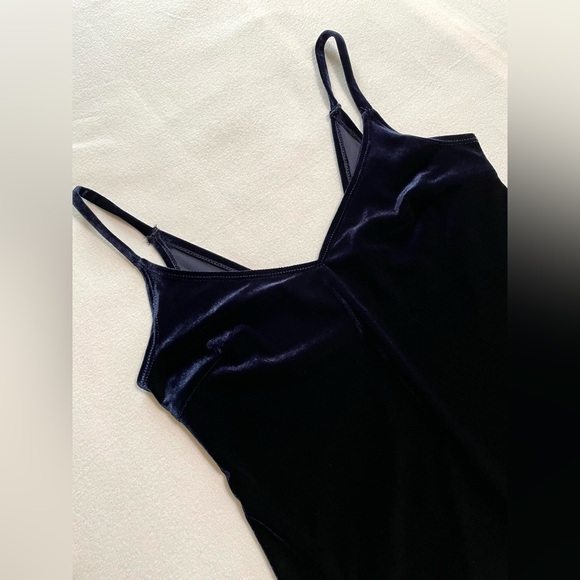 Vintage 90s Navy Velvet Mini Dress Y2K Slip Dress Party Goth Fairy Grunge Size M - Picture 8 of 12
